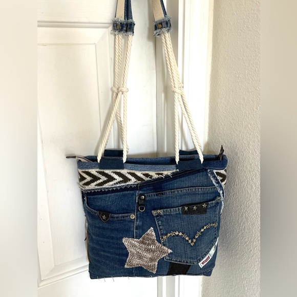 Denim & Knit Sweater-Upcycled Bag | Eco-Friendly, Handmade, One-of-a-Kind - Picture 9 of 16